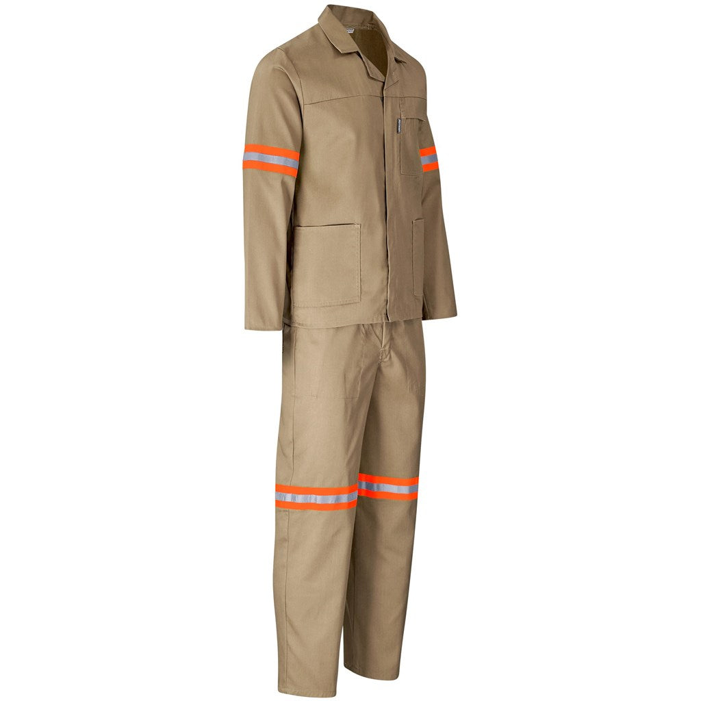 Trade Polycotton Conti Suit - Reflective Arms & Legs - Orange Tape in Khaki - Print Fast Express