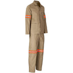 Trade Polycotton Conti Suit - Reflective Arms & Legs - Orange Tape in Khaki - Print Fast Express