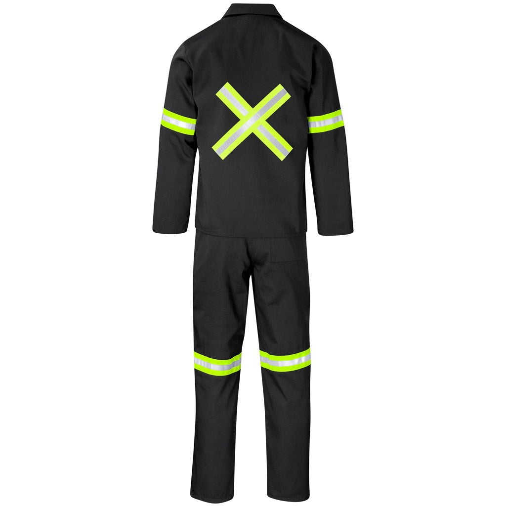 Trade Polycotton Conti Suit - Reflective Arms, Legs & Back - Yellow Tape in Black - Print Fast Express