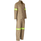 Trade Polycotton Conti Suit - Reflective Arms, Legs & Back - Yellow Tape in Khaki - Print Fast Express