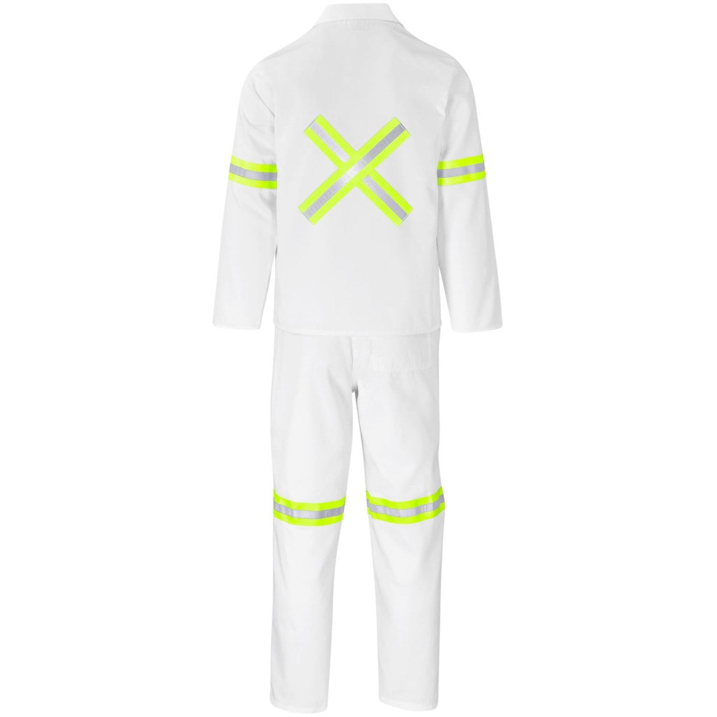 Trade Polycotton Conti Suit - Reflective Arms, Legs & Back - Yellow Tape in White - Print Fast Express
