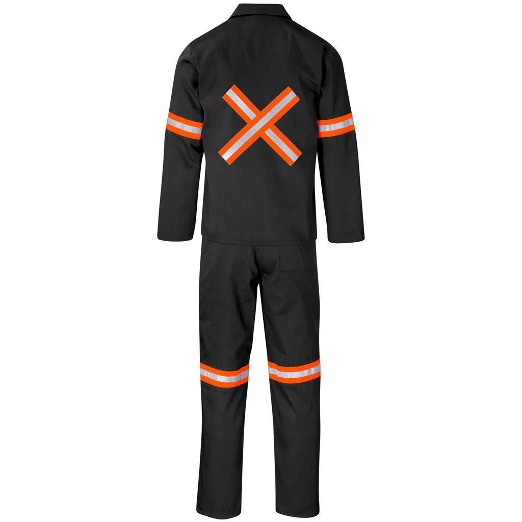 Trade Polycotton Conti - Suit Reflective Arms, Legs & Back - Orange Tape in Black - Print Fast Express