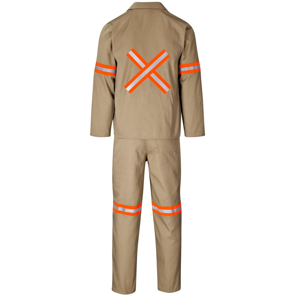 Trade Polycotton Conti - Suit Reflective Arms, Legs & Back - Orange Tape in Khaki - Print Fast Express