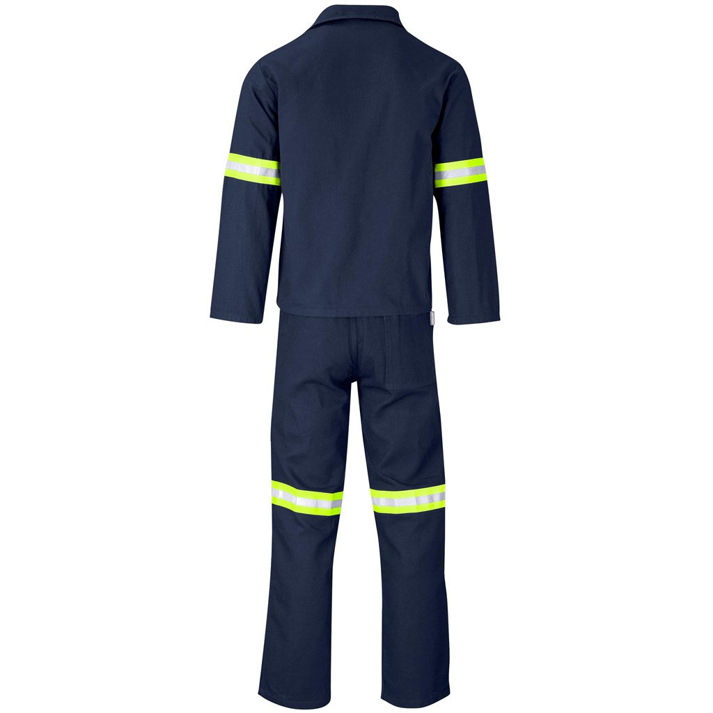 Technician 100% Cotton Conti Suit - Reflective Arms & Legs - Yellow Tape in Navy - Print Fast Express