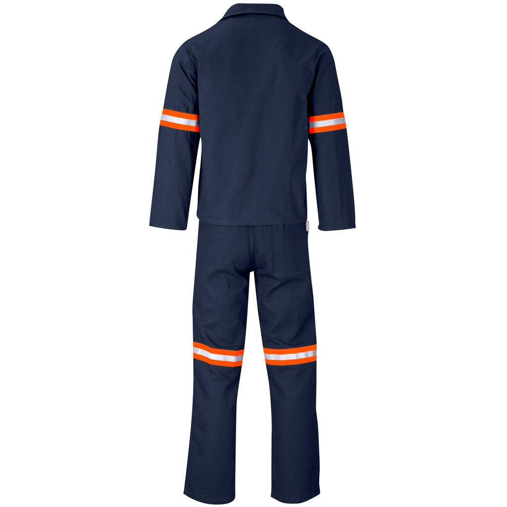 Technician 100% Cotton Conti Suit - Reflective Arms & Legs - Orange Tape in Navy - Print Fast Express