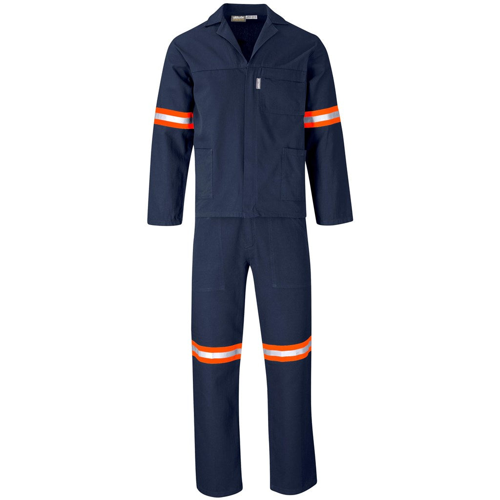 Technician 100% Cotton Conti Suit - Reflective Arms & Legs - Orange Tape in Navy — Print Fast Express