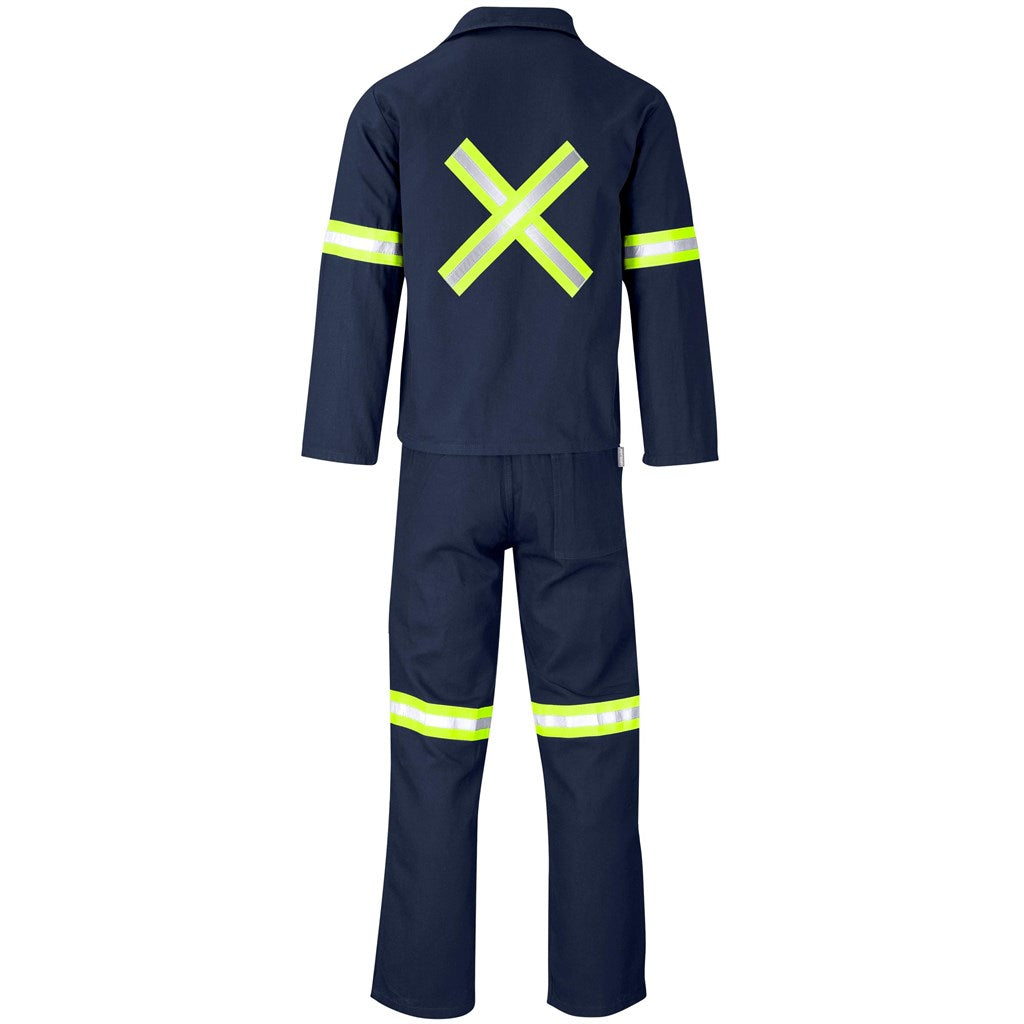 Technician 100% Cotton Conti Suit - Reflective Arms, Legs & Back - Yellow Tape in Navy - Print Fast Express