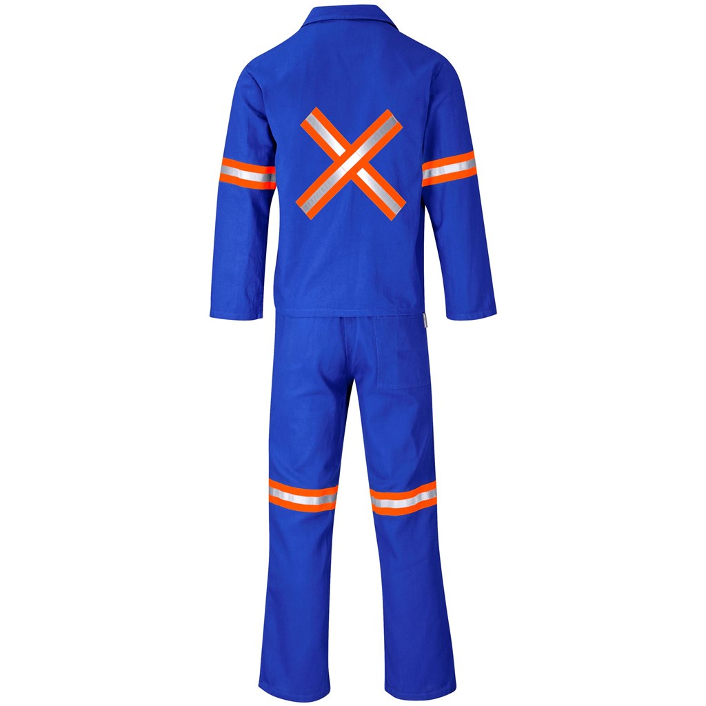 Technician 100% Cotton Conti Suit - Reflective Arms, Legs & Back - Orange Tape in Royal Blue - Print Fast Express