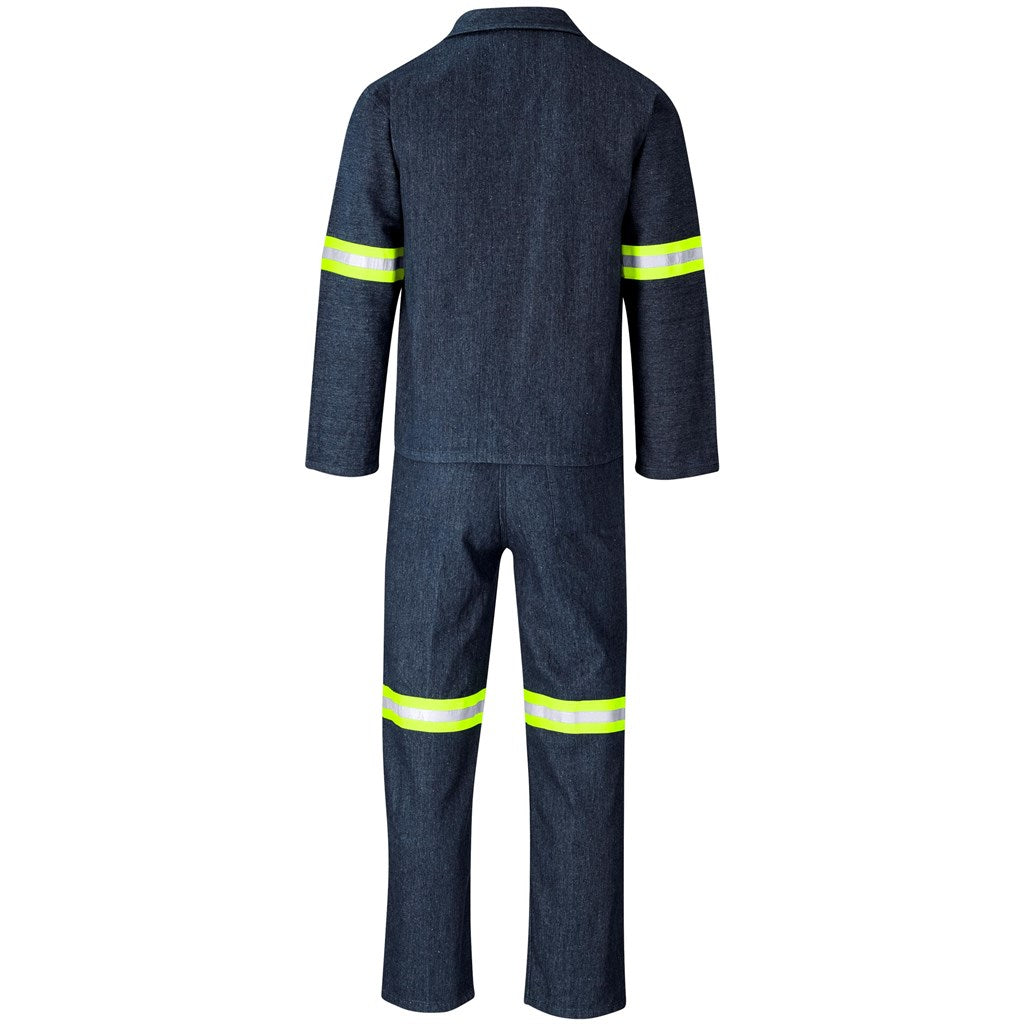Vintage 100% Cotton Denim Conti Suit - Reflective Arms & Legs - Yellow Tape in Dark Blue - Print Fast Express