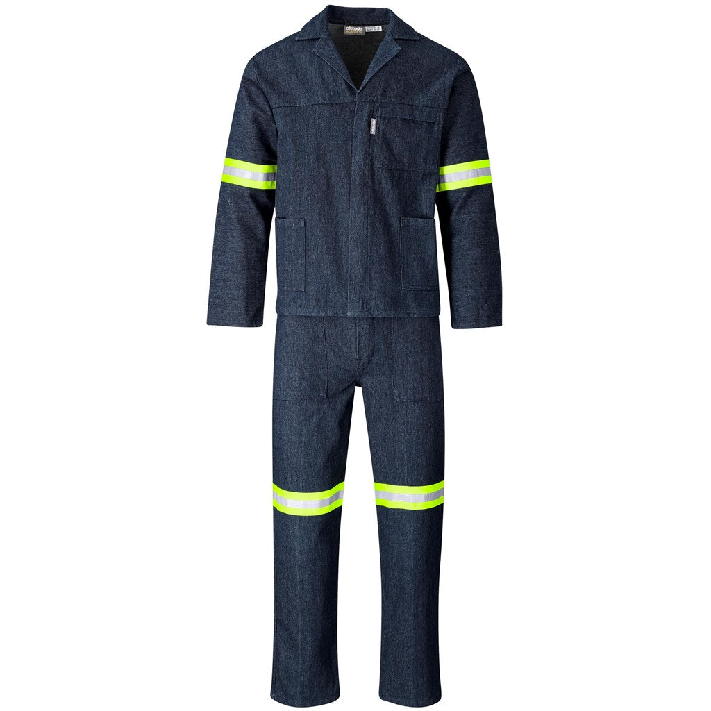 Vintage 100% Cotton Denim Conti Suit - Reflective Arms & Legs - Yellow Tape in Dark Blue — Print Fast Express