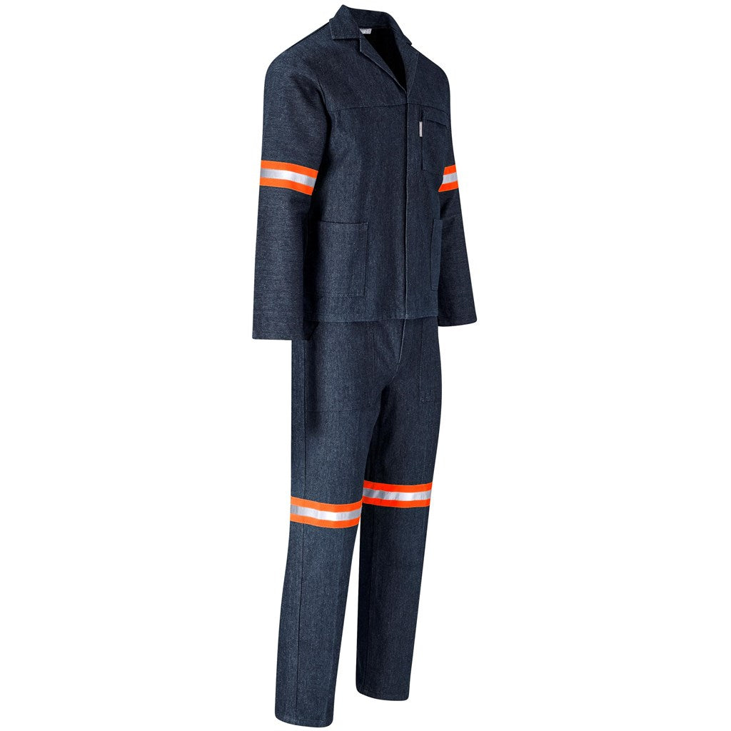 Vintage 100% Cotton Denim Conti Suit - Reflective Arms & Legs - Orange Tape in Dark Blue - Print Fast Express