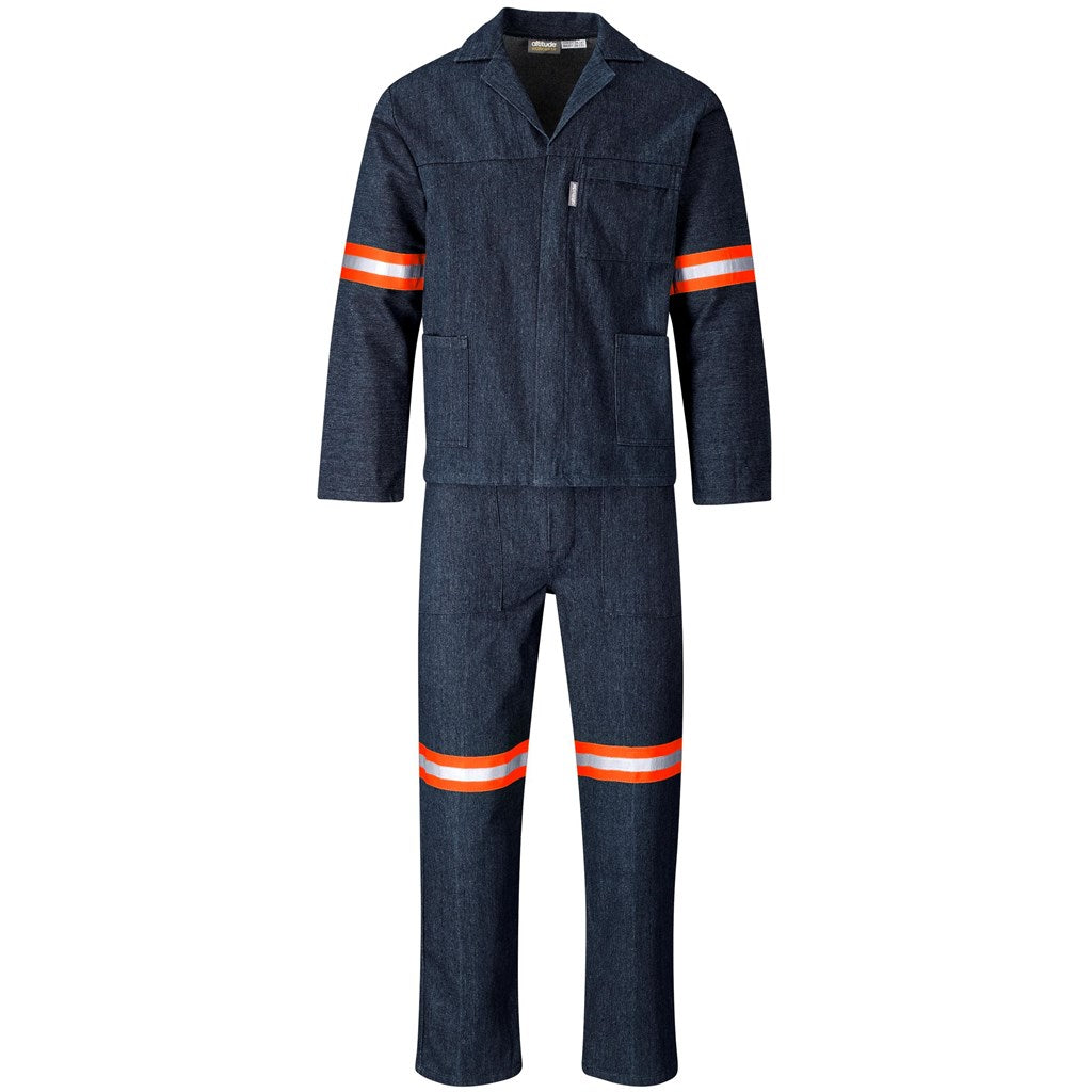 Vintage 100% Cotton Denim Conti Suit - Reflective Arms & Legs - Orange Tape in Dark Blue — Print Fast Express