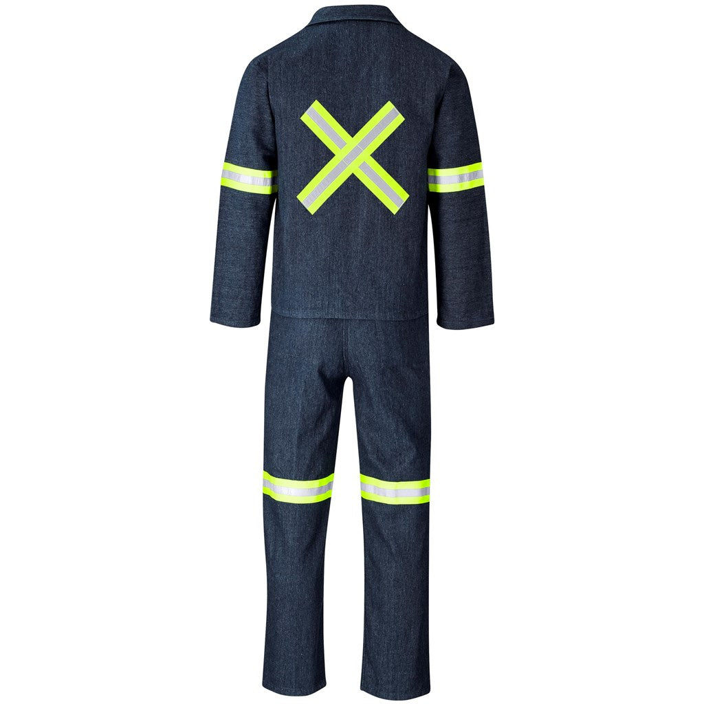 Vintage 100% Cotton Denim Conti Suit - Reflective Arms, Legs & Back - Yellow Tape in Dark Blue - Print Fast Express