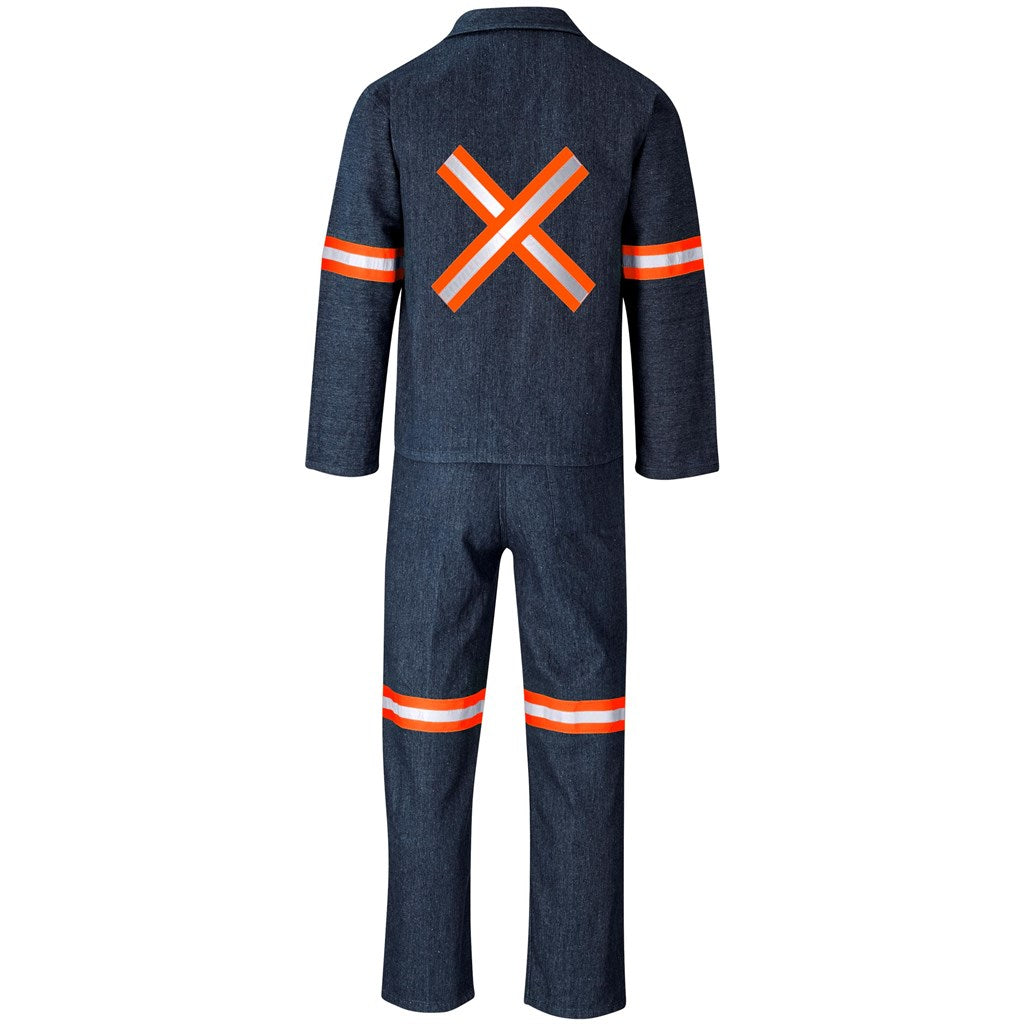 Vintage 100% Cotton Denim Conti Suit - Reflective Arms, Legs & Back - Orange Tape in Dark Blue - Print Fast Express