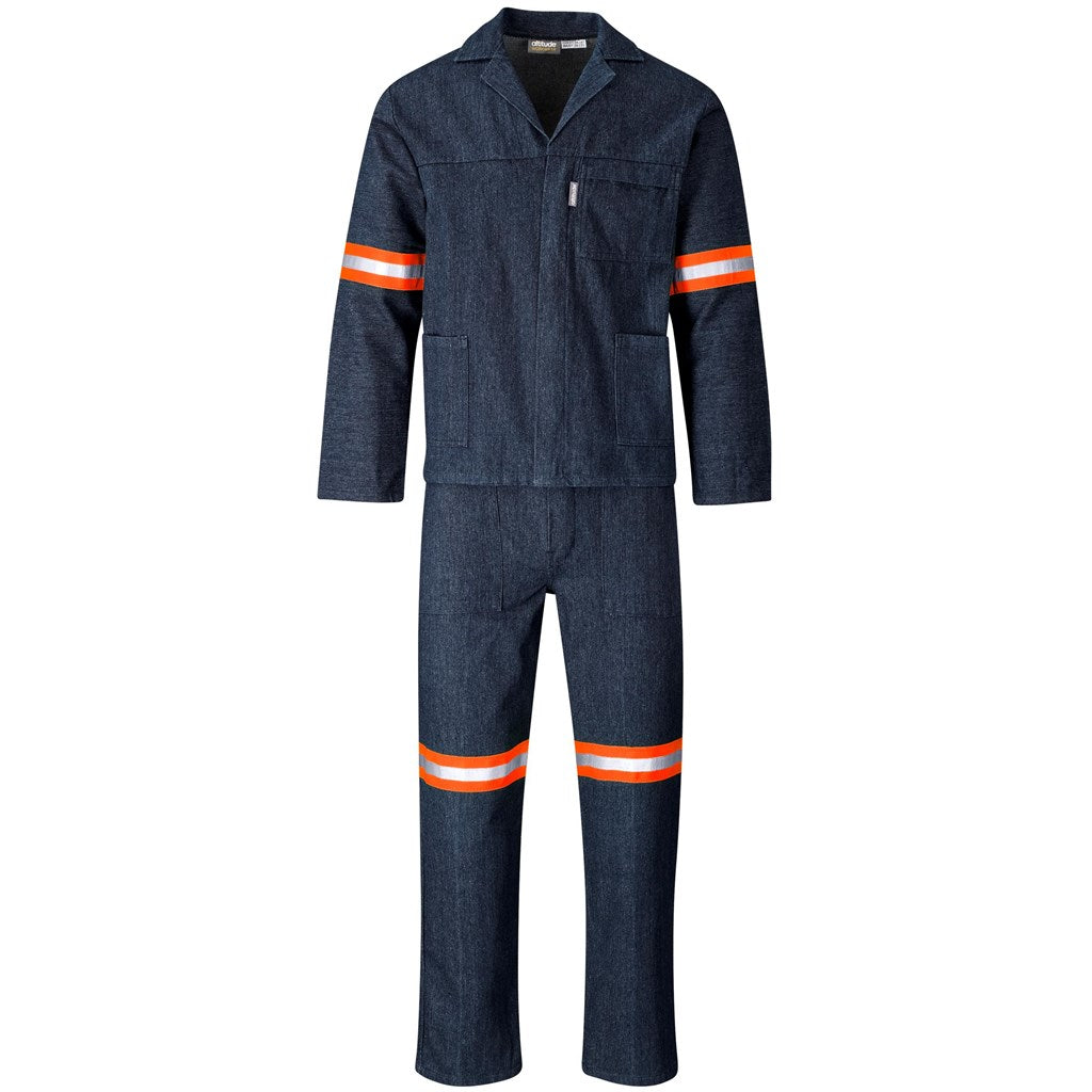 Vintage 100% Cotton Denim Conti Suit - Reflective Arms, Legs & Back - Orange Tape in Dark Blue — Print Fast Express