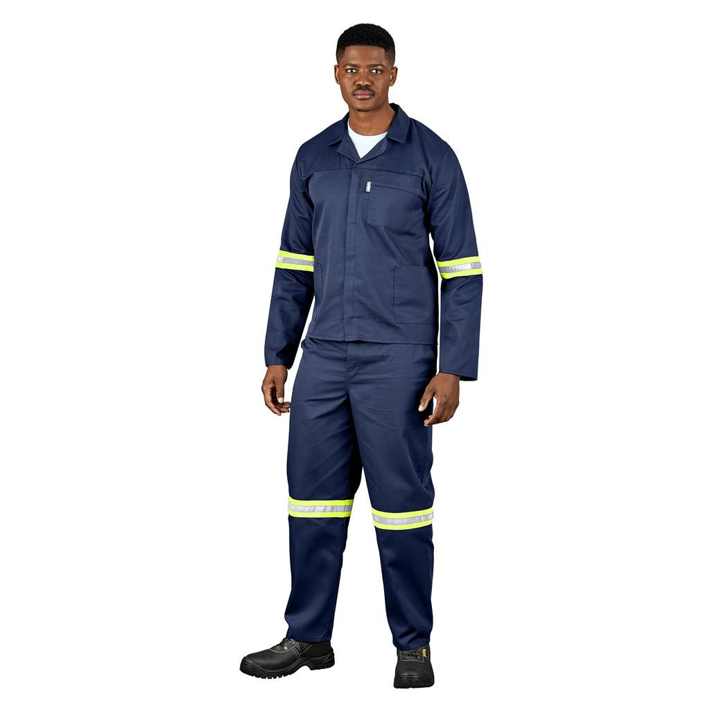 Trade Polycotton Conti Suit - Reflective Arms & Legs - Yellow Taped in Navy - Print Fast Express