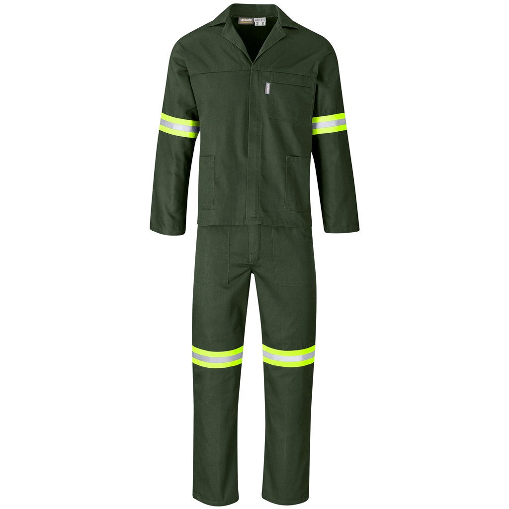 Acid Resistant Polycotton Conti Suit - Reflective Arm & Legs - Yellow Tape in Olive — Print Fast Express