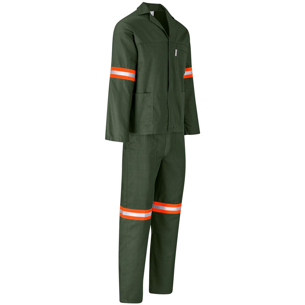 Acid Resistant Polycotton Conti Suit - Reflective Arm & Legs - Orange Tape in Olive - Print Fast Express