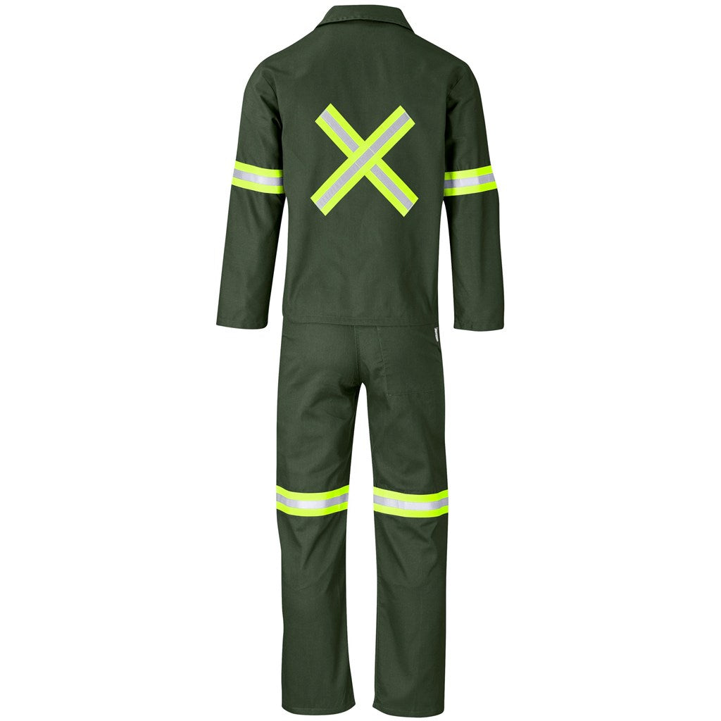 Acid Resistant Polycotton Conti Suit - Reflective Arm, Legs & Back - Yellow Tape in Olive - Print Fast Express