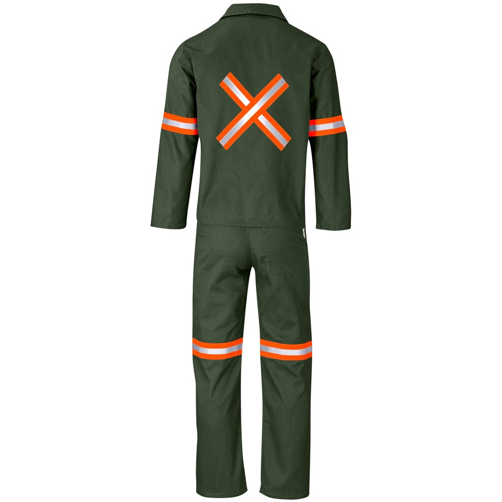 Acid Resistant Polycotton Conti Suit - Reflective Arm, Legs & Back - Orange Tape in Olive - Print Fast Express