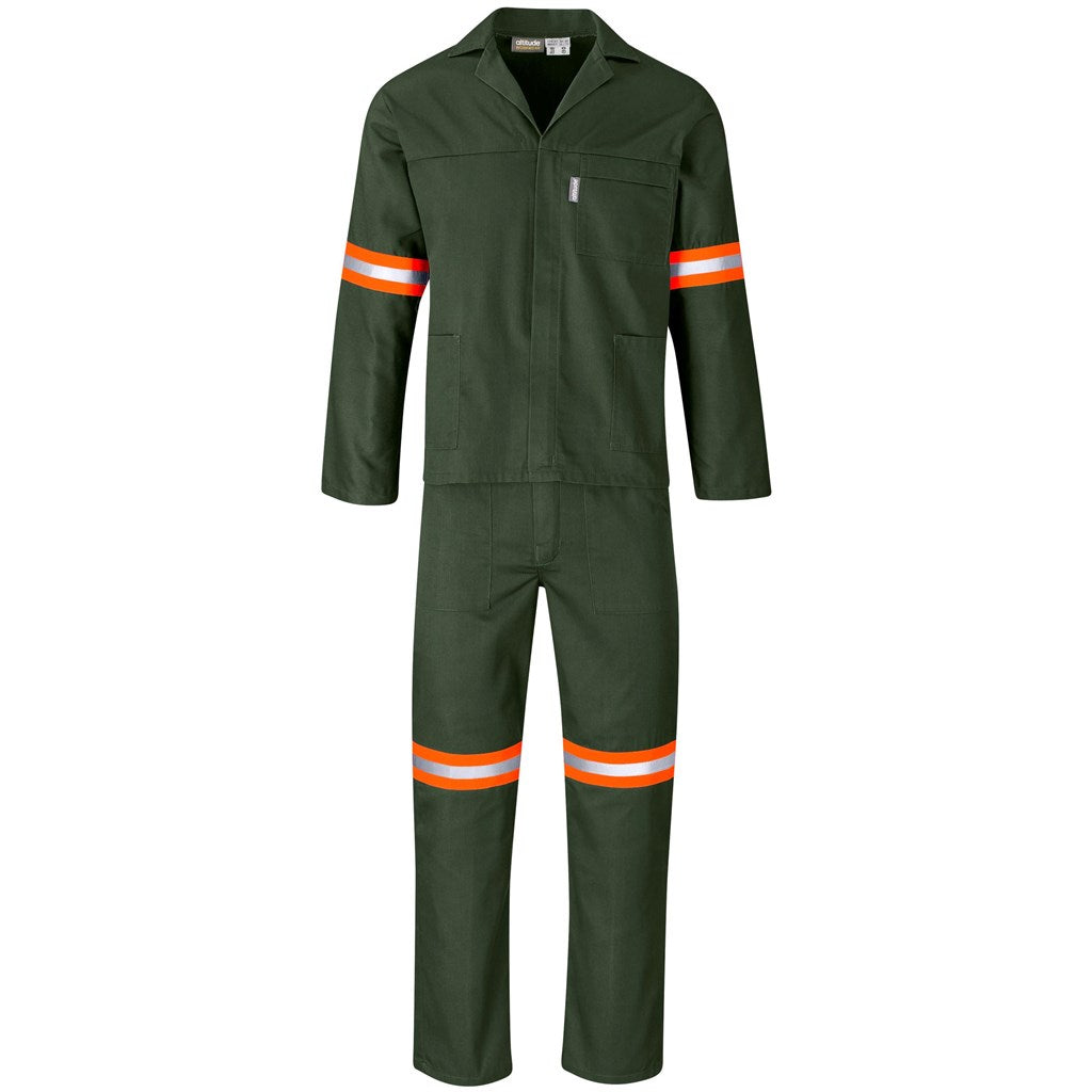 Acid Resistant Polycotton Conti Suit - Reflective Arm, Legs & Back - Orange Tape in Olive — Print Fast Express