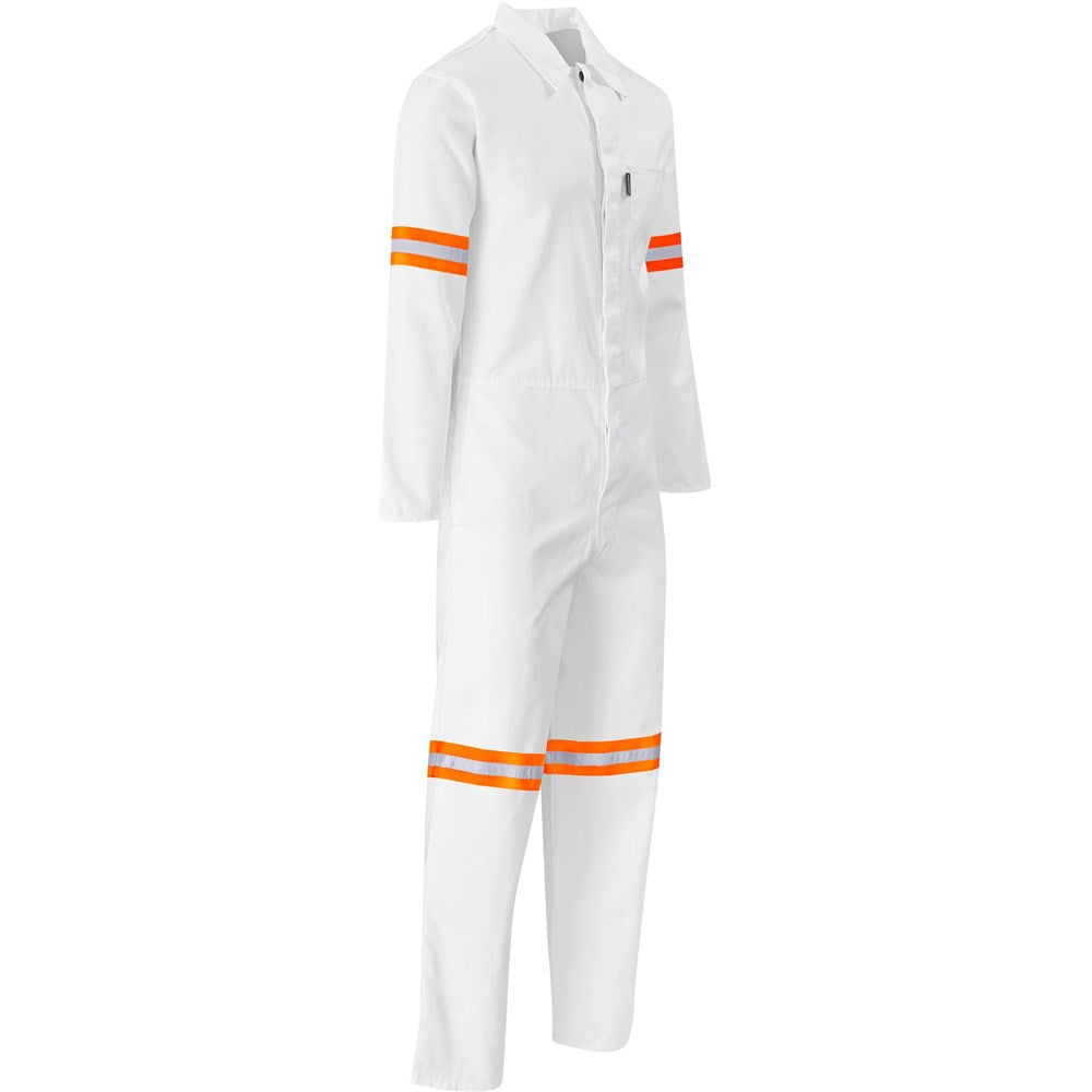 Safety Polycotton Boiler Suit - Reflective Arms & Legs - Orange Tape in White - Print Fast Express