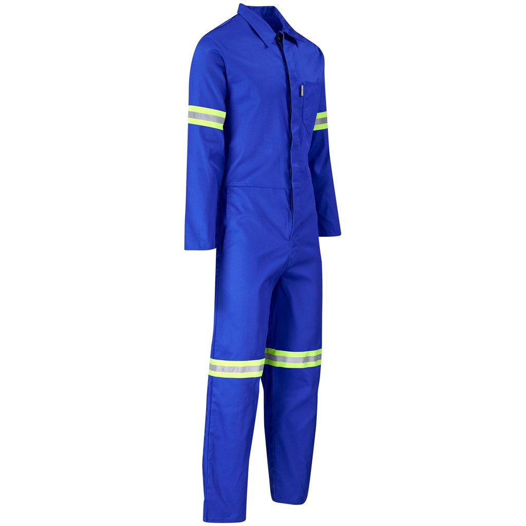 Safety Polycotton Boiler Suit - Reflective Arms Legs & Back - Yellow Tape in Royal Blue - Print Fast Express