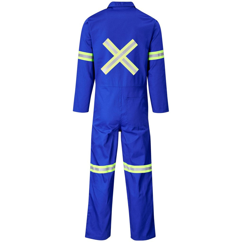 Safety Polycotton Boiler Suit - Reflective Arms Legs & Back - Yellow Tape in Royal Blue — Print Fast Express