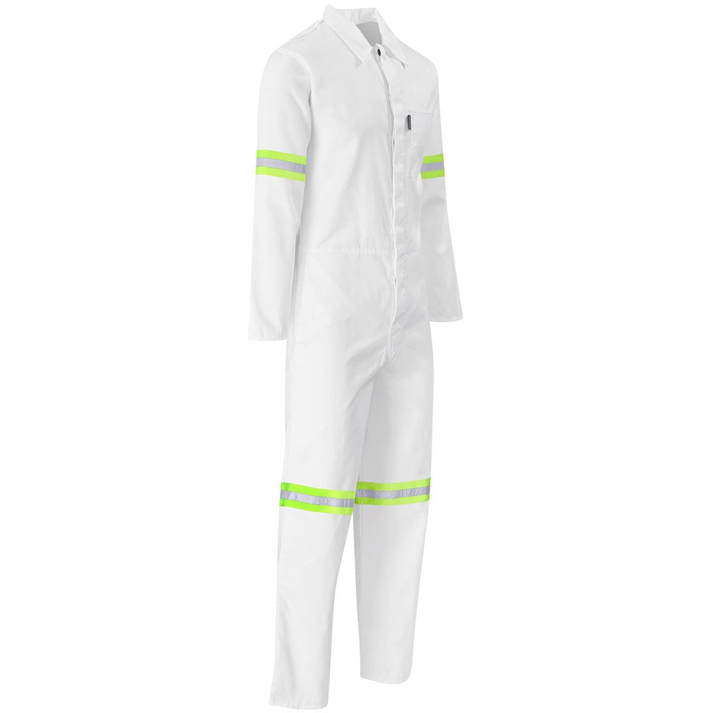 Safety Polycotton Boiler Suit - Reflective Arms Legs & Back - Yellow Tape in White - Print Fast Express