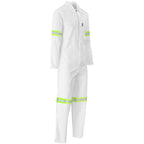 Safety Polycotton Boiler Suit - Reflective Arms Legs & Back - Yellow Tape in White - Print Fast Express