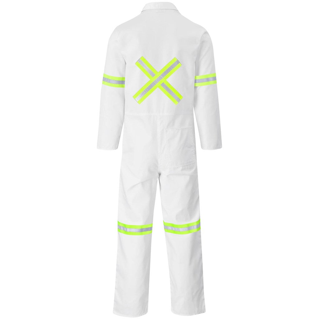 Safety Polycotton Boiler Suit - Reflective Arms Legs & Back - Yellow Tape in White — Print Fast Express