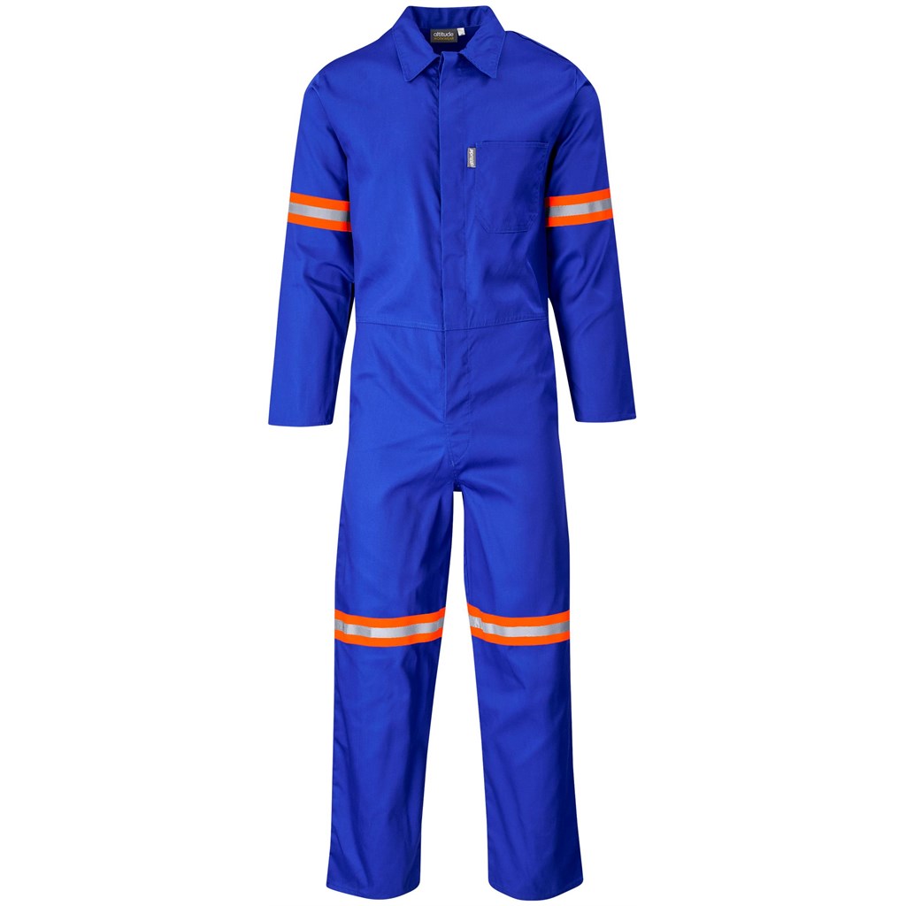 Safety Polycotton Boiler Suit - Reflective Arms Legs & Back - Orange Tape in Royal Blue — Print Fast Express