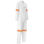 Safety Polycotton Boiler Suit - Reflective Arms Legs & Back - Orange Tape in White — Print Fast Express