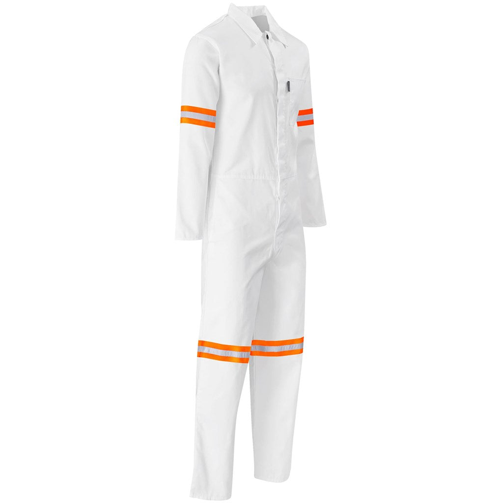 Safety Polycotton Boiler Suit - Reflective Arms Legs & Back - Orange Tape in White — Print Fast Express