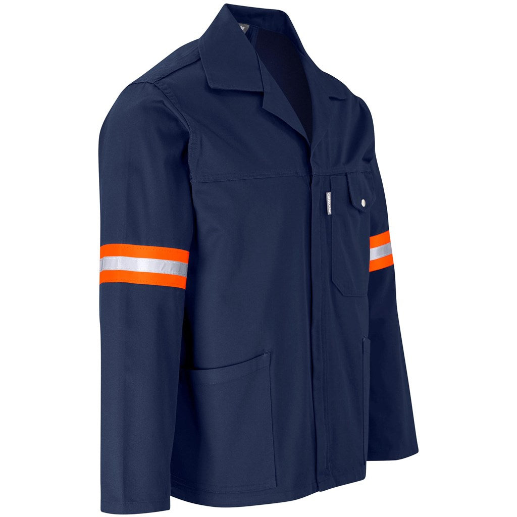 Site Premium Polycotton Jacket - Reflective Arms - Orange Tape in Navy - Print Fast Express