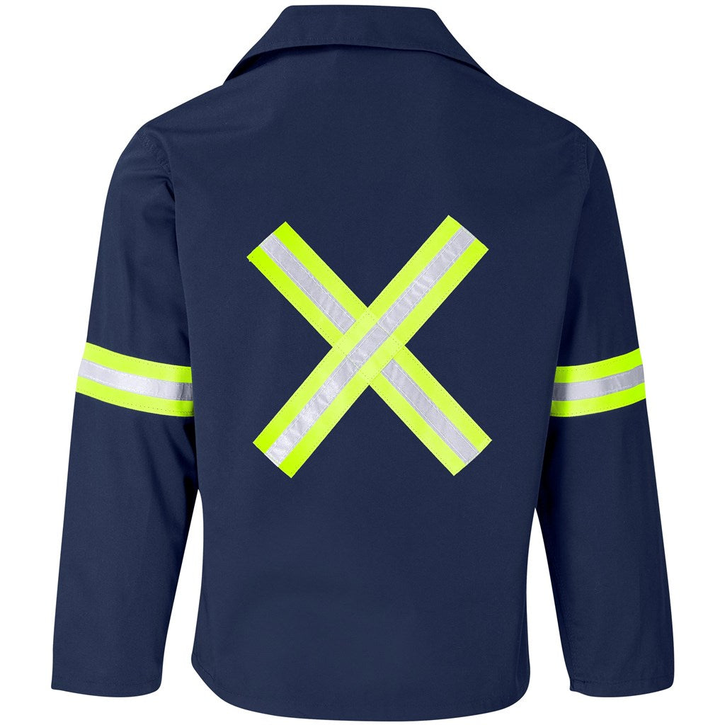 Site Premium Polycotton Jacket - Reflective Arms & Back - Yellow Tape in Navy - Print Fast Express