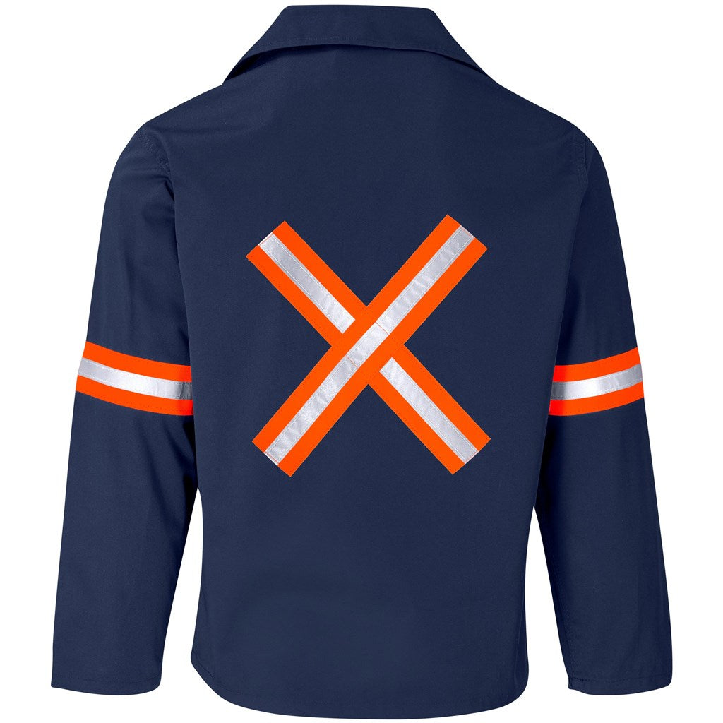 Site Premium Polycotton Jacket - Reflective Arms & Back - Orange Tape in Navy - Print Fast Express