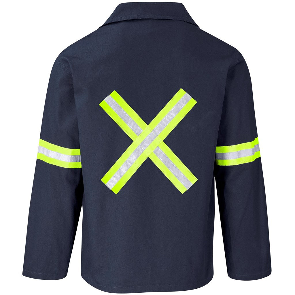 Artisan Premium 100% Cotton Jacket - Reflective Arms & Back - Yellow Tape in Navy - Print Fast Express