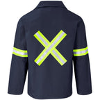 Artisan Premium 100% Cotton Jacket - Reflective Arms & Back - Yellow Tape in Navy - Print Fast Express