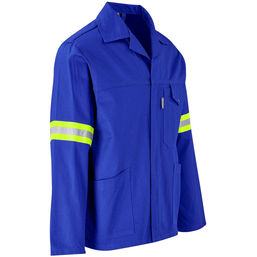 Artisan Premium 100% Cotton Jacket - Reflective Arms & Back - Yellow Tape in Royal Blue - Print Fast Express