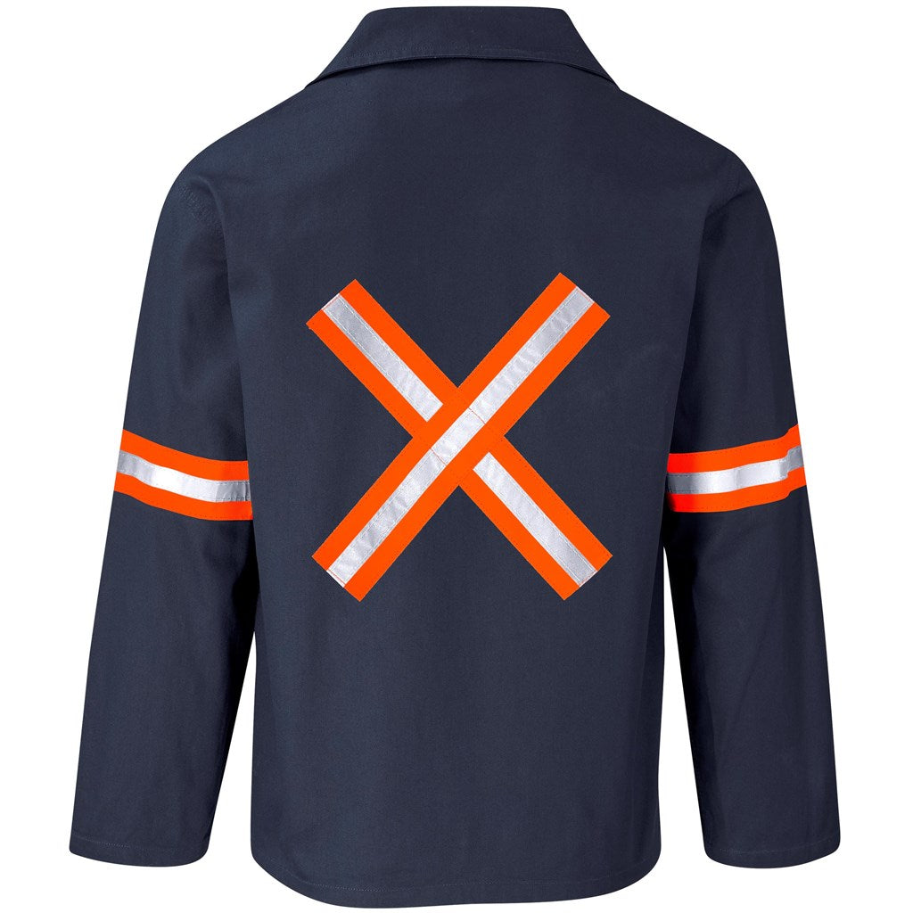 Artisan Premium 100% Cotton Jacket - Reflective Arms & Back - Orange Tape in Navy - Print Fast Express
