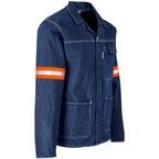 Cast Premium 100% Cotton Denim Jacket - Reflective Arms - Orange Tape in Blue - Print Fast Express