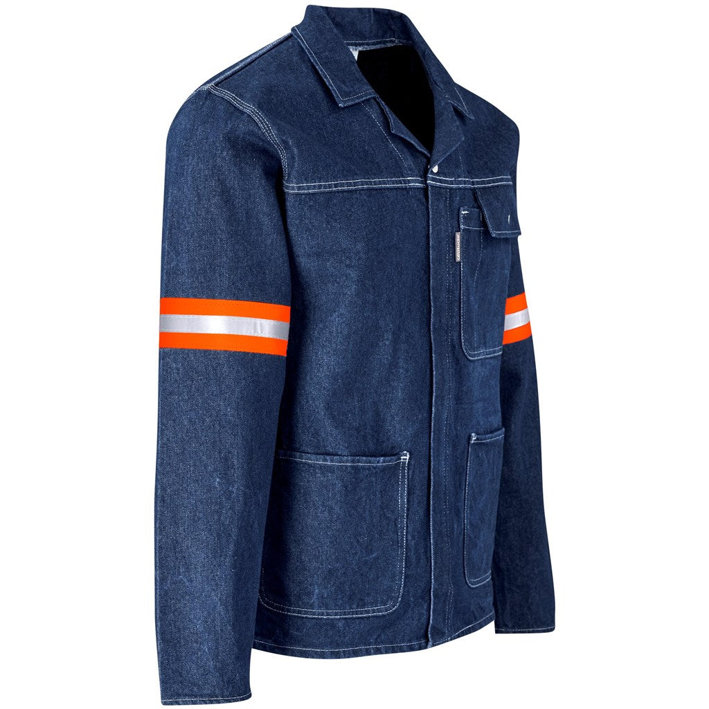 Cast Premium 100% Cotton Denim Jacket - Reflective Arms - Orange Tape in Blue - Print Fast Express