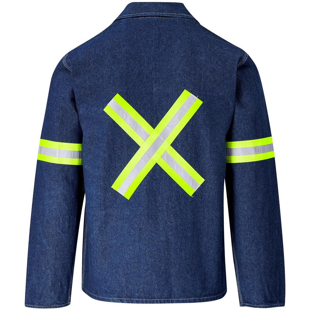 Cast Premium 100% Cotton Denim Jacket - Reflective Arms & Back - Yellow Tape in Blue - Print Fast Express