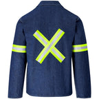 Cast Premium 100% Cotton Denim Jacket - Reflective Arms & Back - Yellow Tape in Blue - Print Fast Express