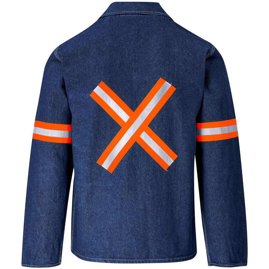 Cast Premium 100% Cotton Denim Jacket - Reflective Arms & Back - Orange Tape in Blue - Print Fast Express