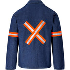 Cast Premium 100% Cotton Denim Jacket - Reflective Arms & Back - Orange Tape in Blue - Print Fast Express