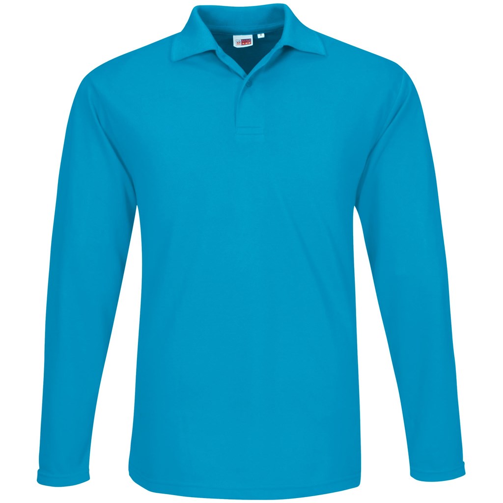 Mens Long Sleeve Elemental Golf Shirt in Aqua — Print Fast Express
