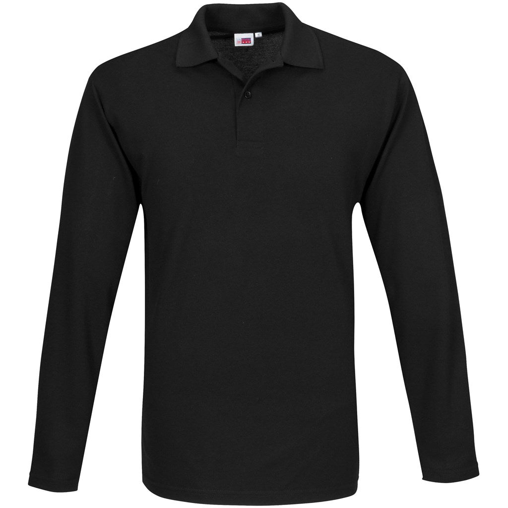 Mens Long Sleeve Elemental Golf Shirt in Black — Print Fast Express