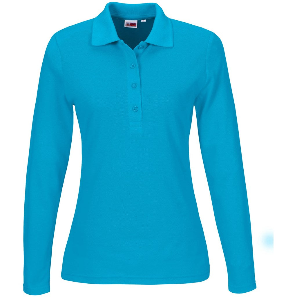 Ladies Long Sleeve Elemental Golf Shirt in Aqua — Print Fast Express